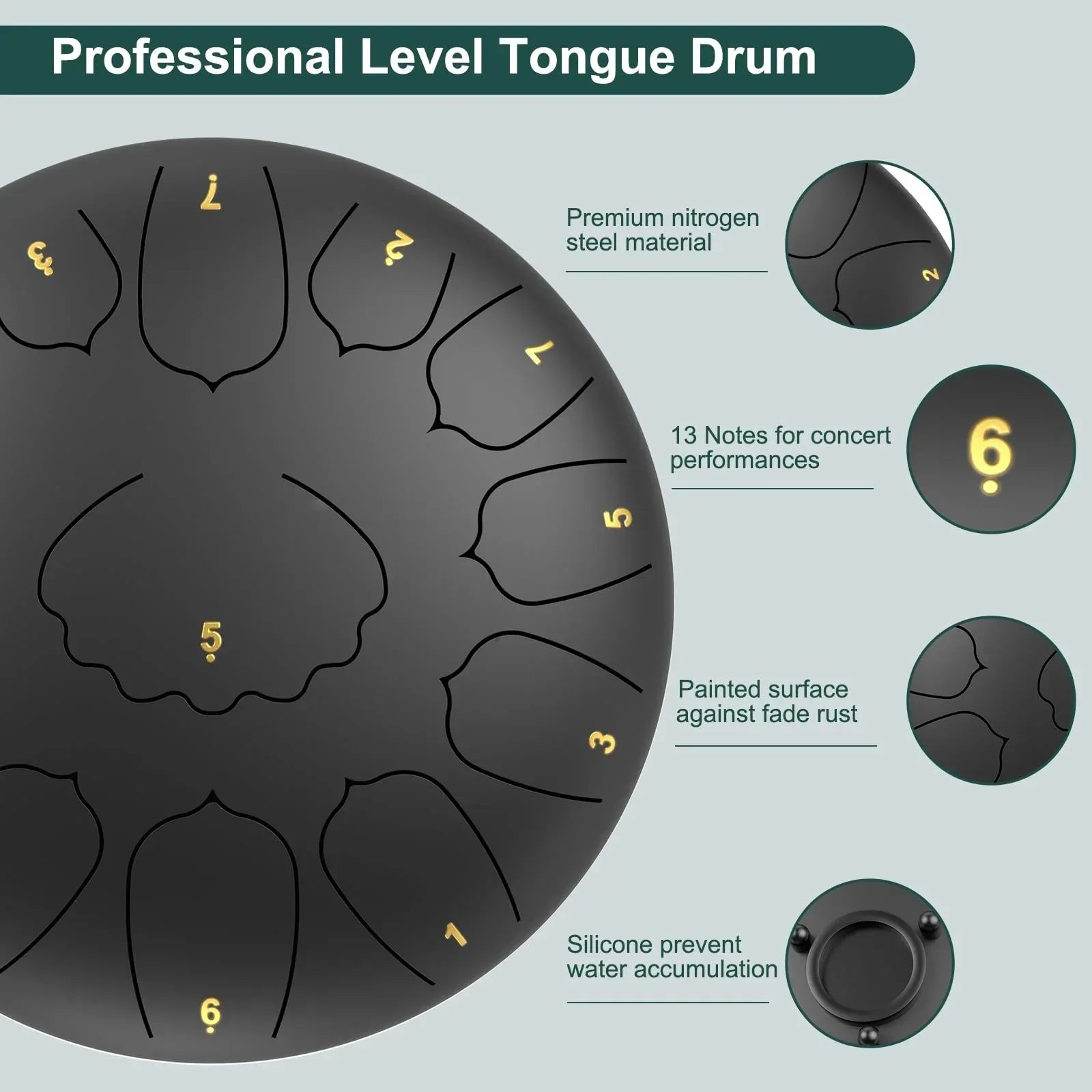Rain Drum for Outside Garden, 6 Inches 8 Notes Steel Tongue Chakra Drums, Waterproof Meditation Rain Chime, Musical Instruments for Adult Gift with Bag, Music Book, Drum Mallets (Green) - Unique Gift Market