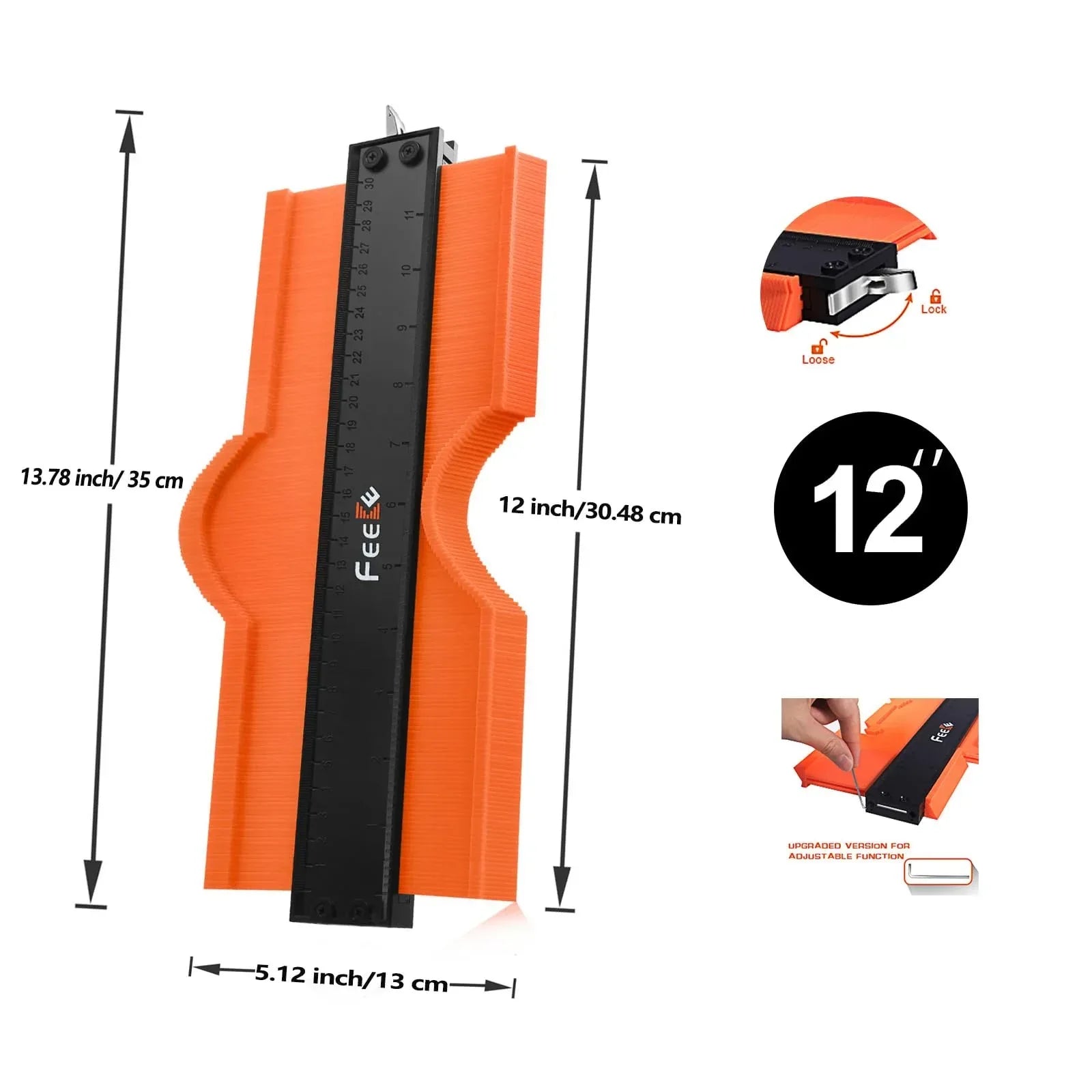 Contour Gauge (12+5 Inch) with Lock, Super Contour Duplicator Gauge Shape and Outline Tool for Woodworking Birthday Gifts for Men Dad Husband Him Tools for Men Construction Ruler Outline Angle Tool - Unique Gift Market