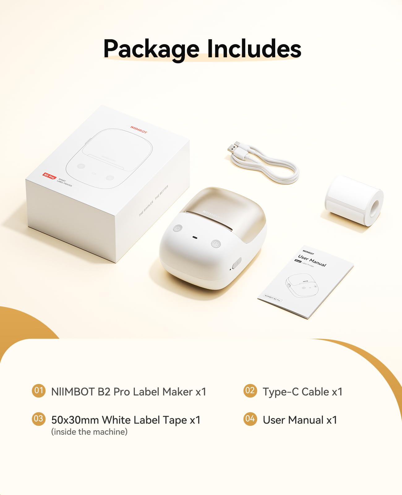 NIIMBOT B2 Pro Label Maker Machine with Tape, 300DPI Sticker Printer Portable Bluetooth Label Printer, for Photo Sticker, DIY Crafts, Study Notes, Gift, Journal Labeling Organization, Gold