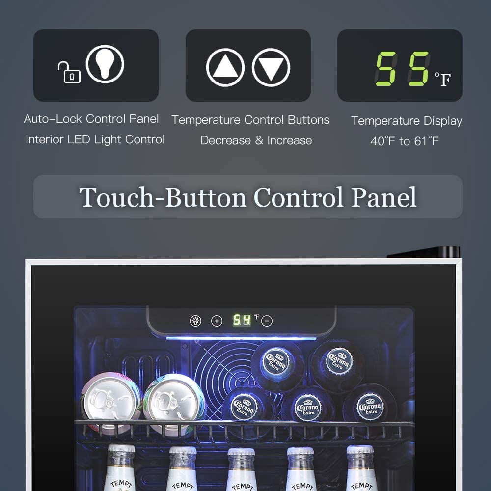 Antarctic Star 18L Beverage Refrigerator Cooler 24Can, Mini Fridge with Quiet Compressor, LED Light,Freestanding Small Fridge with Electronic Temperature Control for Home and Bar(40-61 ℉)