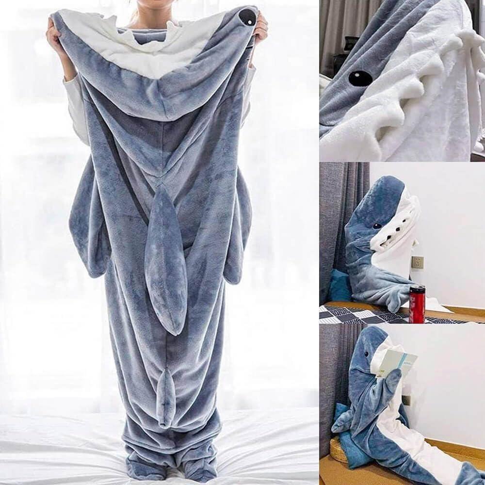 Shark Blanket Hoodie Onesie for Adult & Kid, Wearable Shark Sleeping Bag, Soft Cozy Onesie Costume - Unique Gift Market
