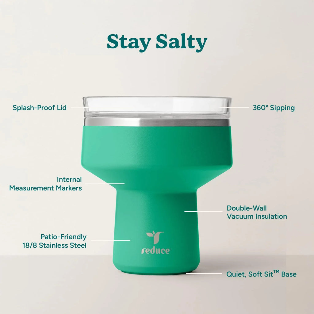 REDUCE Saltini 16 oz Cocktail Tumbler - Insulated Margarita Tumbler with Lid - Keeps Drinks Cold for 10 Hours - 360 Sippable Martini Glass Alternative - Shatterproof, Perfect for Parties - Sea Glass - Unique Gift Market