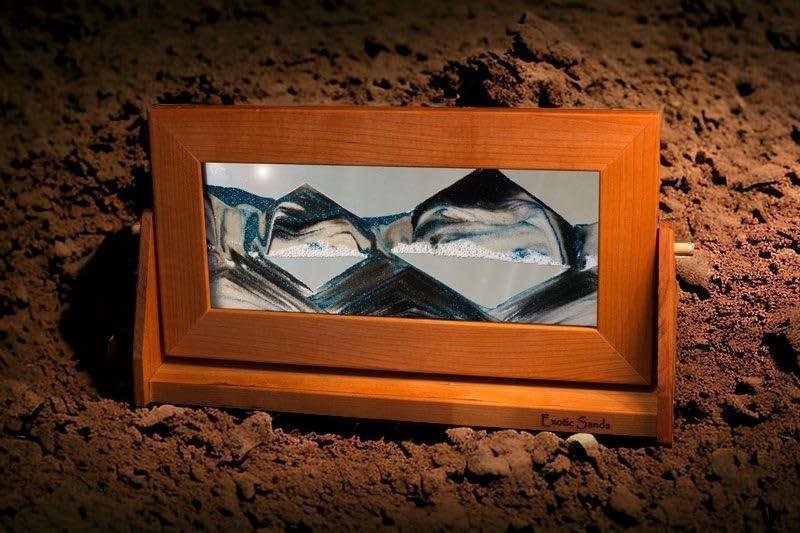 Moving Sand Art in Motion Md21 - Colored Sandscapes - Made in USA Quality - Medium Cherry Frame (Ocean Blue) - Unique Gift Market