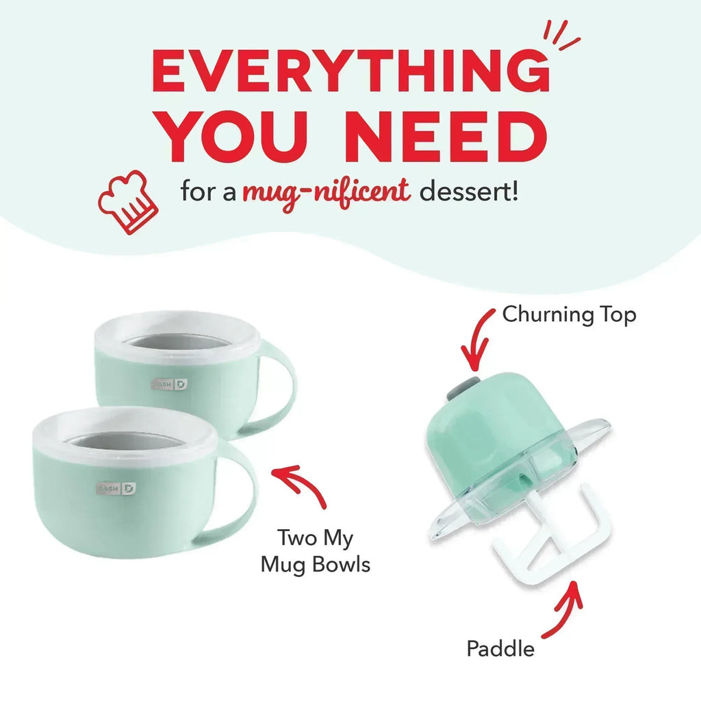 Dash My Mug Ice Cream Maker - Makes Single Serving of Gelato, Frozen Yogurt, Sorbet & More - Easy to Clean & Use - Aqua, 2 Bowls - Unique Gift Market
