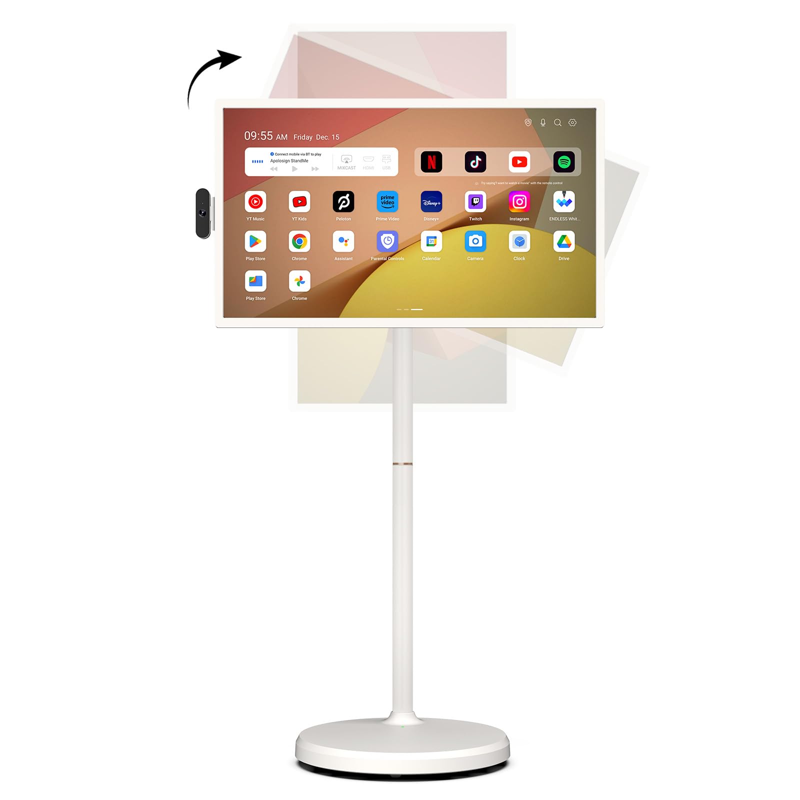 ApoloSign 32 Inch FHD Smart Portable TV 2nd Gen, 16(8+8) GB RAM+128GB, Android 16, EDLA-Certified, Rolling Tablet TV on Wheels, Built-in 15000mAh Battery, Full Swivel Rotation, Voice Remote Control