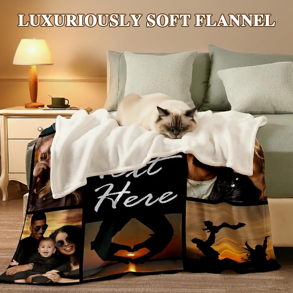DayOfShe Ships Next Day, Personalized Photo Blankets for Girlfriend Gifts Mom Gifts, Custom Wife Blankets with Picture Flannel Throw Blanket for Boyfriend Couples Gifts