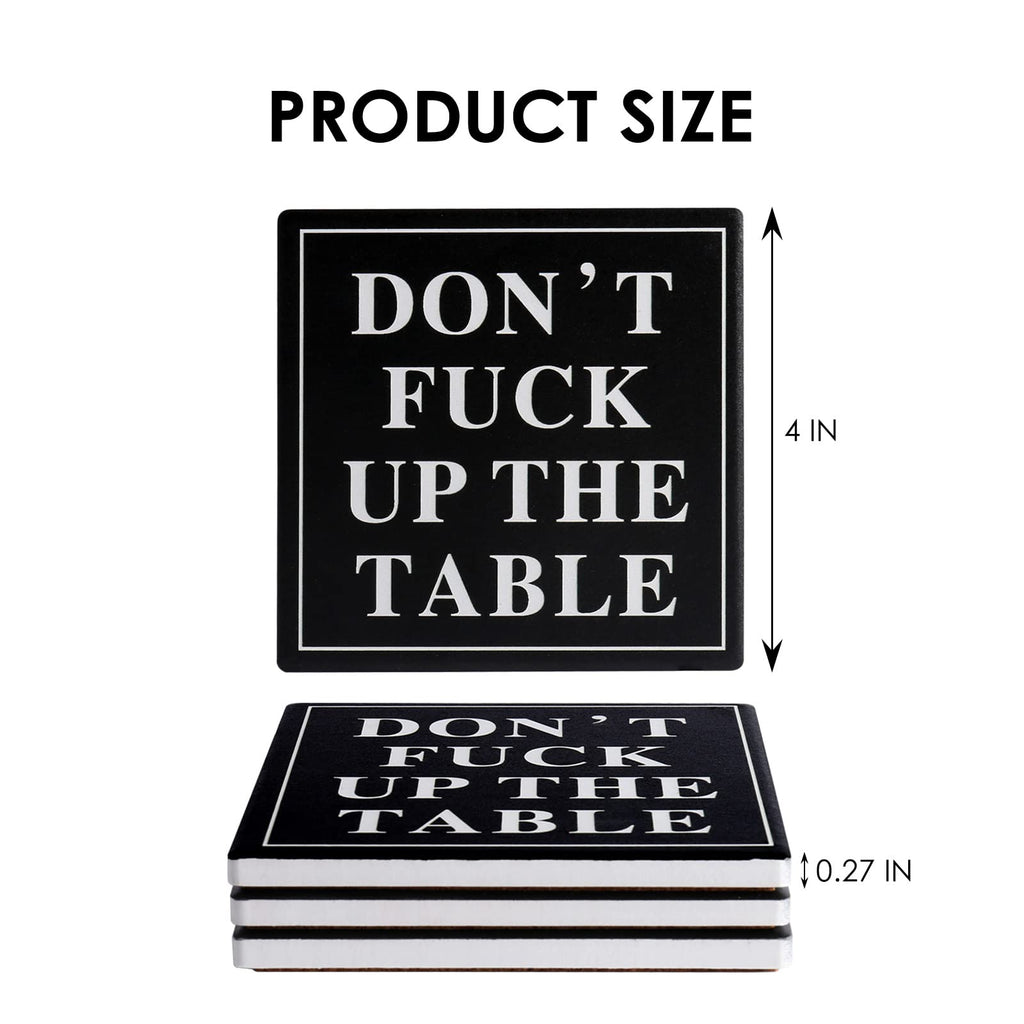 Funny Drink Coasters Ceramic Absorbent Coasters, Don't up The Table Unique Stone Drink Coaster with Cork Back for Coffee Table, Living Room, Family and Friends (Round-White, 6)