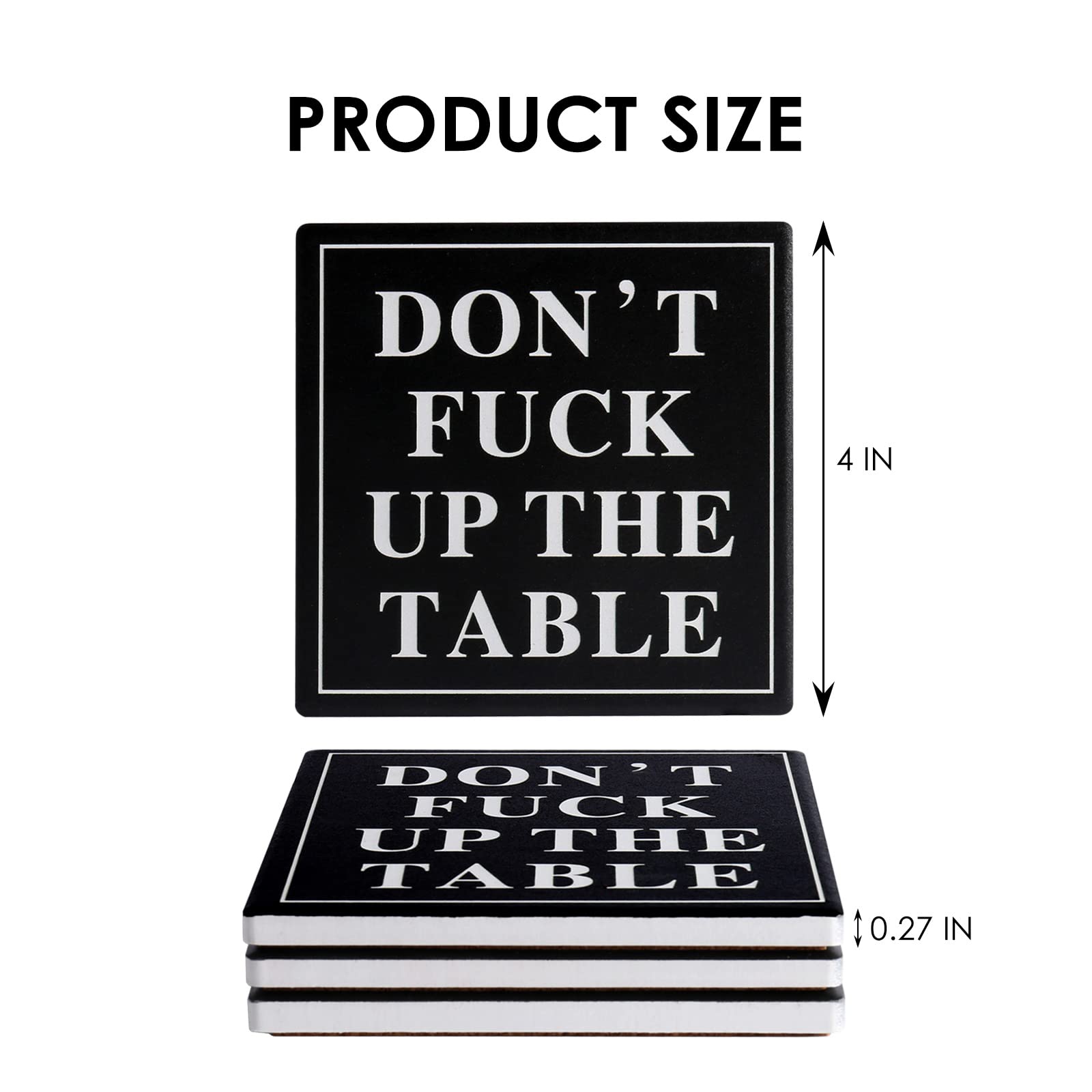 Funny Drink Coasters Ceramic Absorbent Coasters, Don't up The Table Unique Stone Drink Coaster with Cork Back for Coffee Table, Living Room, Family and Friends (Round-White, 6)