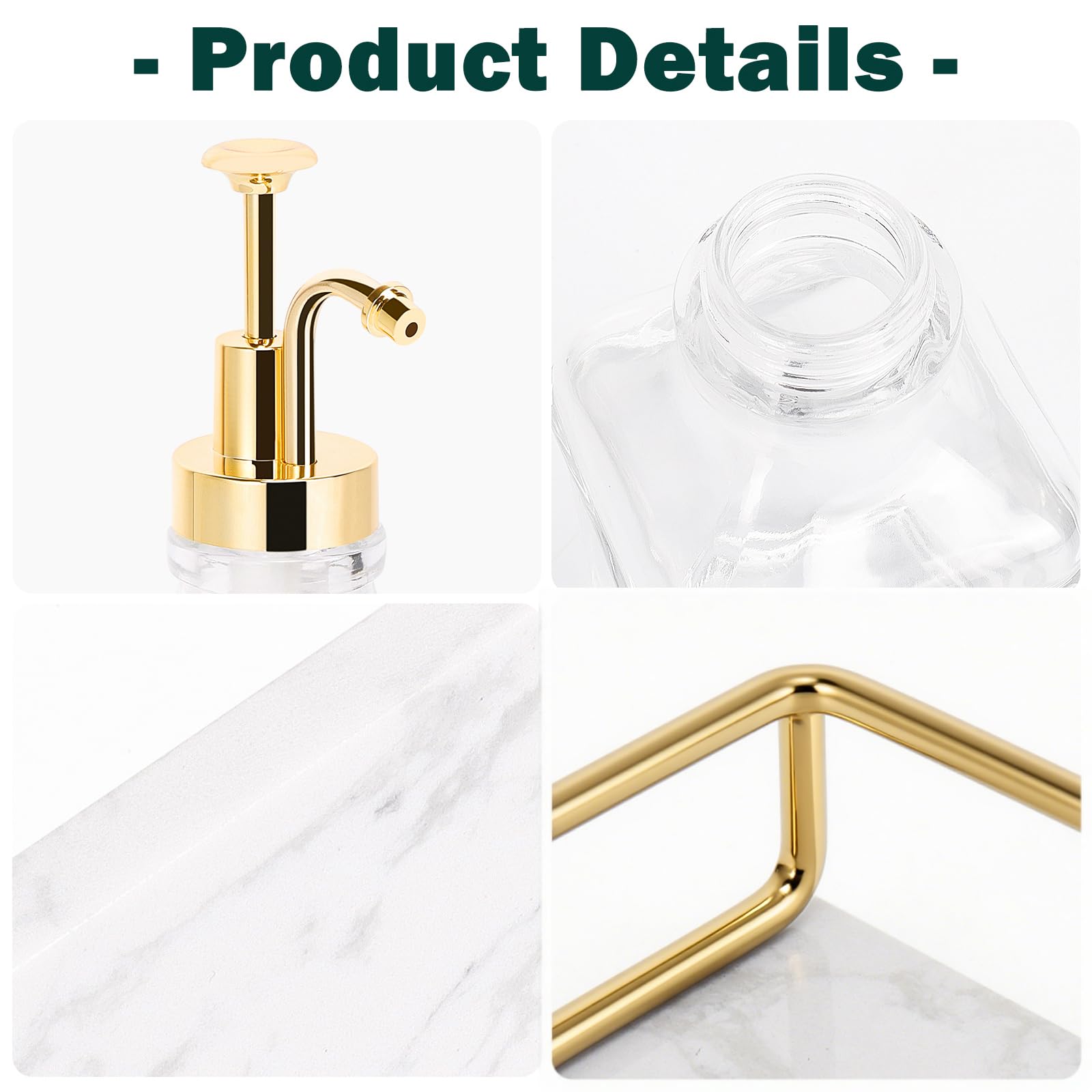 Coffee Syrup Dispenser for Coffee Bar, Clear Glass Syrup Bottles with Pump, Refillable Maple Syrup Storage, Coffee Station Accessories and Organizer, 500ml, Set of 2 + Tray (Gold)