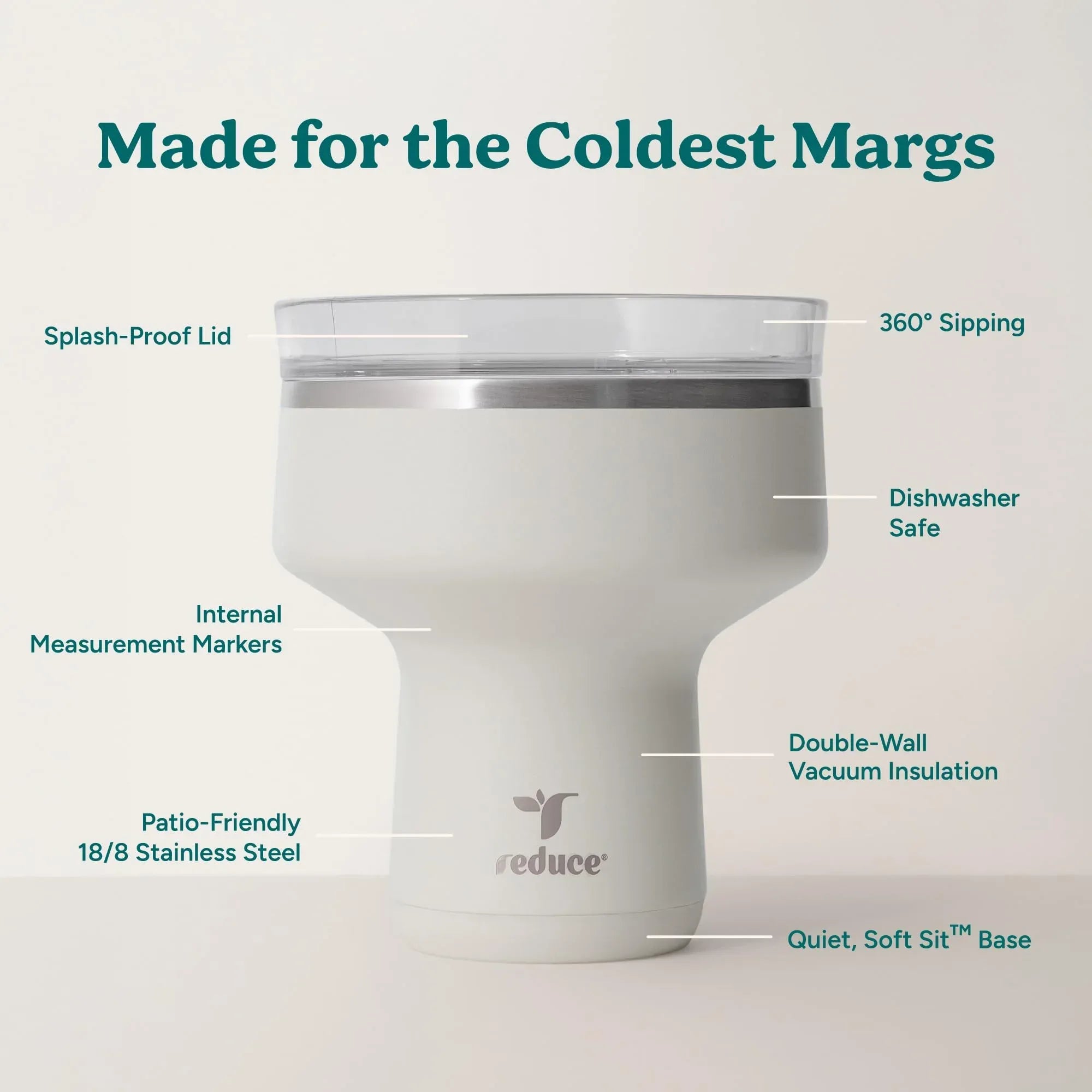 REDUCE Saltini 16 oz Cocktail Tumbler - Insulated Margarita Tumbler with Lid - Keeps Drinks Cold for 10 Hours - 360 Sippable Martini Glass Alternative - Shatterproof, Perfect for Parties - Sea Glass - Unique Gift Market