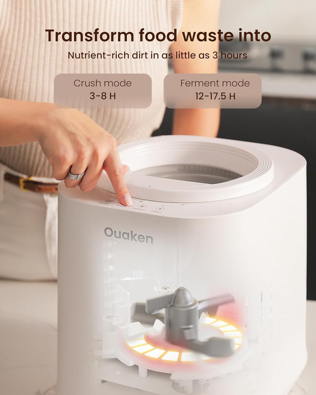 4L Electric Composter for Kitchen, Smart Countertop Compost Bin, Odorless | Low Noise | Auto-Cleaning | Turn Food Waste into Fertilizer, Indoor Food Waste Compost Machine, White