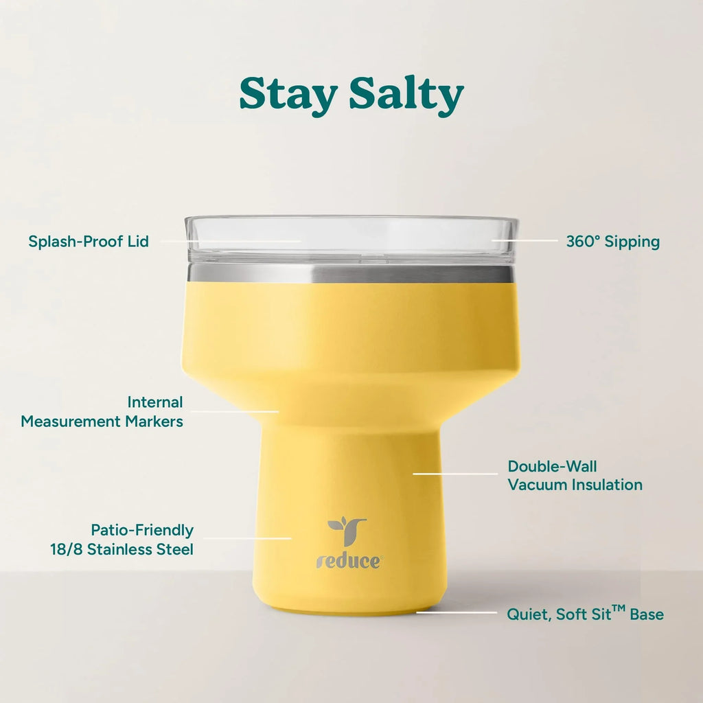 REDUCE Saltini 16 oz Cocktail Tumbler - Insulated Margarita Tumbler with Lid - Keeps Drinks Cold for 10 Hours - 360 Sippable Martini Glass Alternative - Shatterproof, Perfect for Parties - Sea Glass - Unique Gift Market