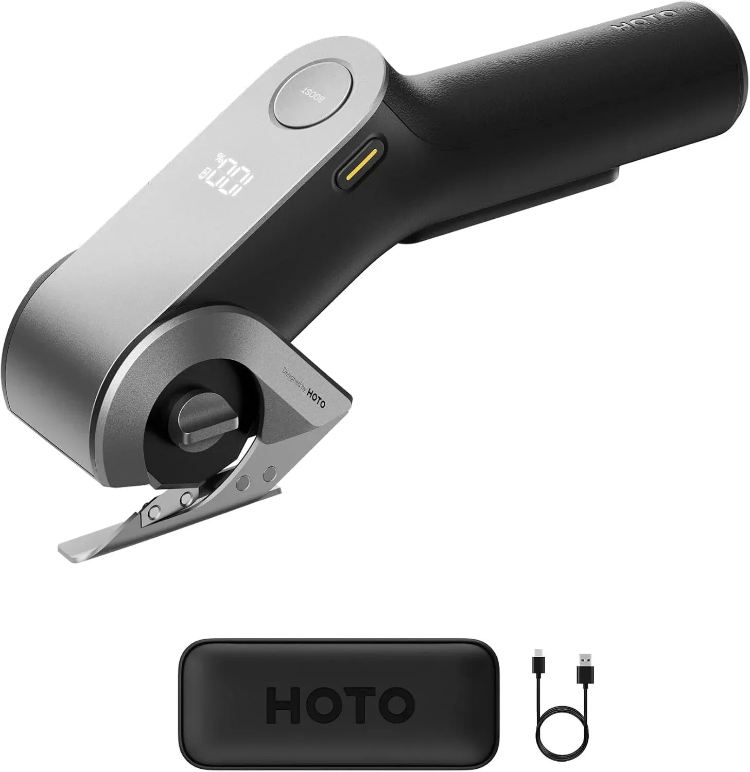 HOTO EdgeFlow Electric Cardboard Cutter, Premium USB-C Rechargeable Cordless Electric Scissors, Titanium Blade & LED Display, Tool-Free Blade Swap & Self-Sharpening, for Cardboard Box, Carpet, Leather - Unique Gift Market