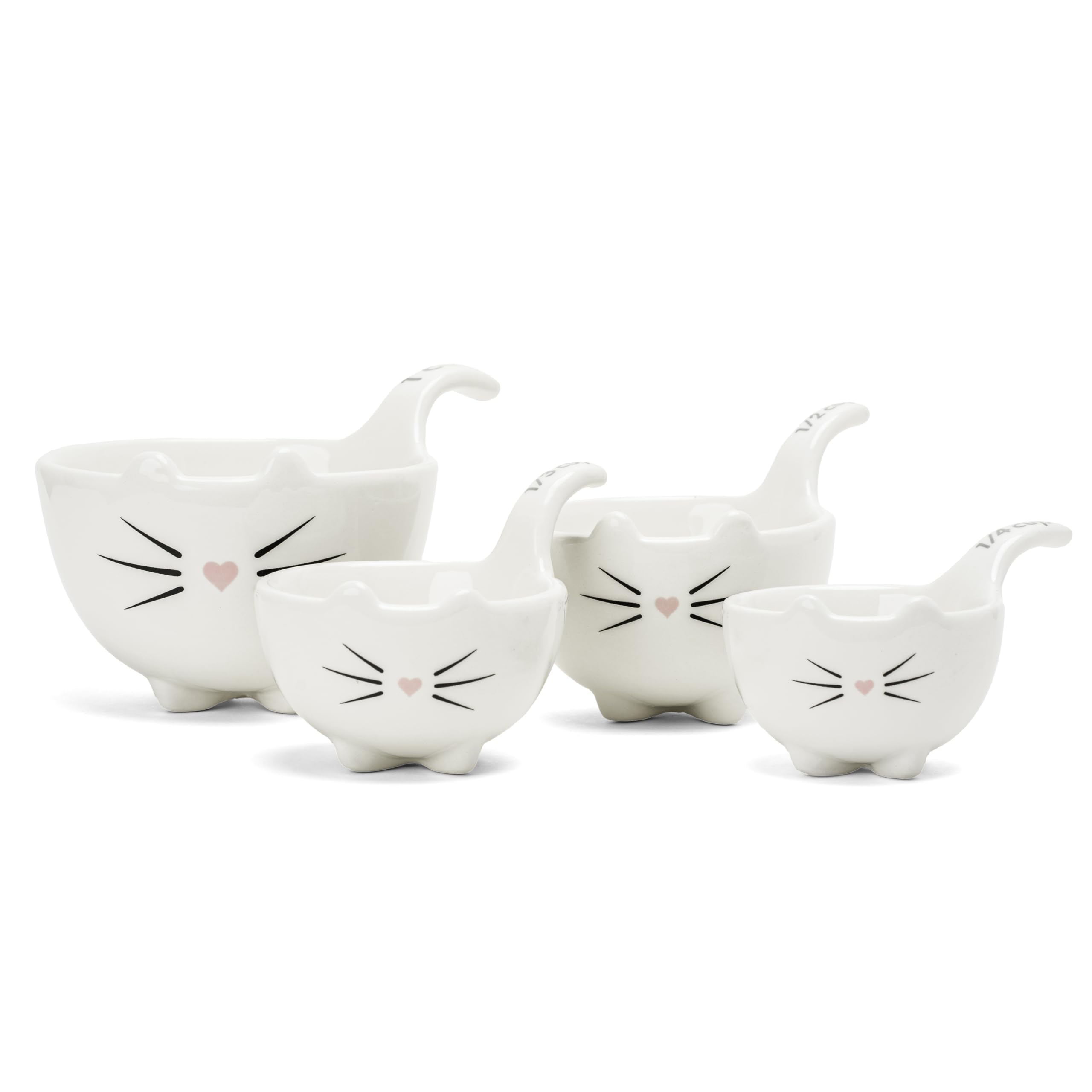 White Cat Measuring Cups & Spoons Gift Set – Ceramic Kitchen Tools for Cat Lovers & Bakers – 4 Measuring Cups and 4 Measuring Spoons – Unique Gift for Kitchen, Baking, and Cat Lovers