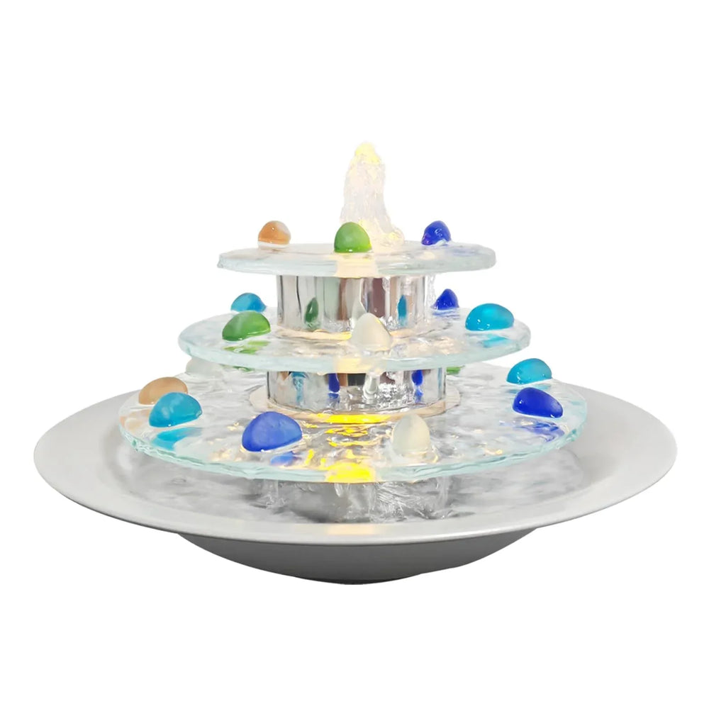 Indoor Tabletop Waterfall Moon Fountain, Home Décor Soothing Rain Sound Meditation Relaxing Fountains, Nature Slate Water Feature with Light for Room Office Desktop Decoration-13 Tall - Unique Gift Market