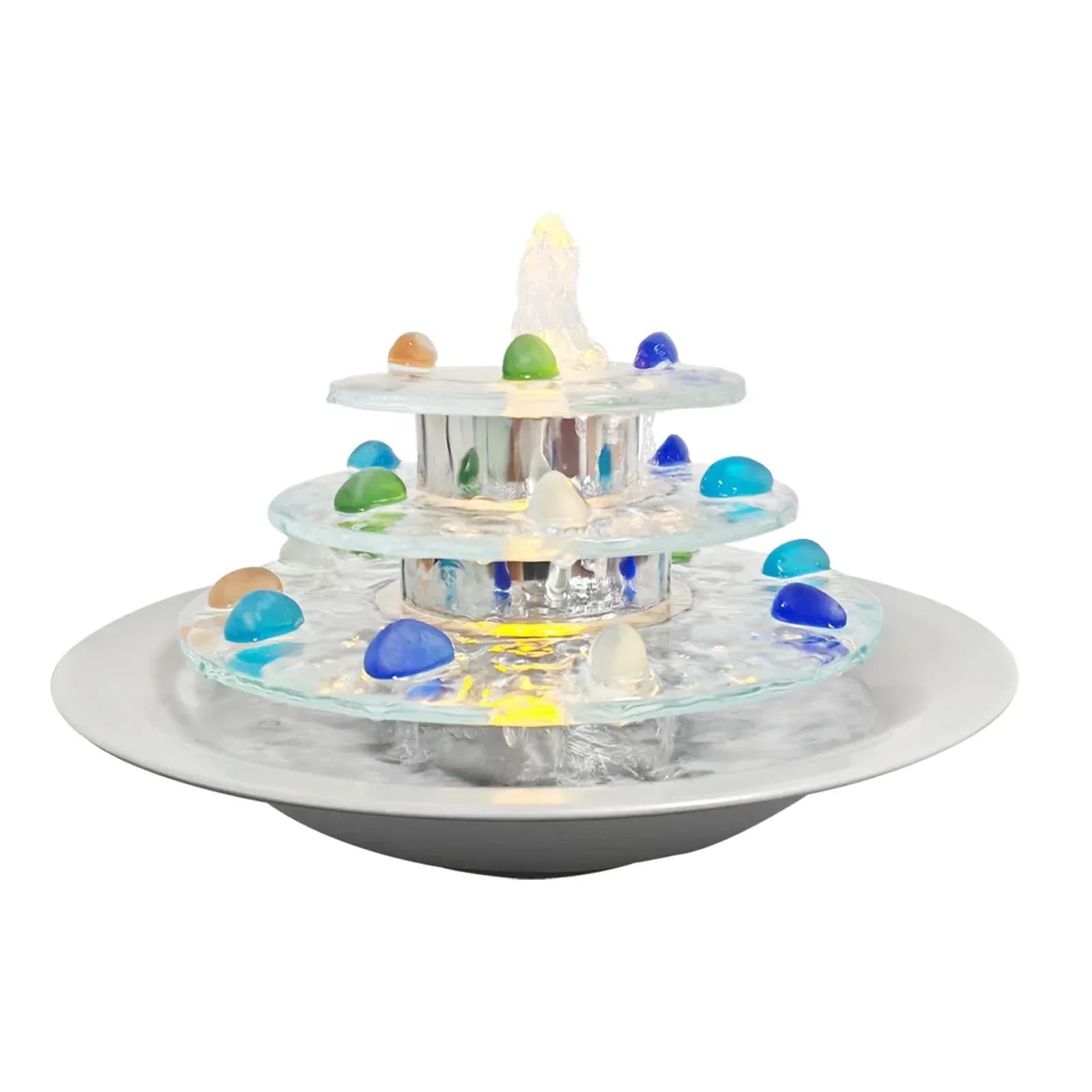 Indoor Tabletop Waterfall Moon Fountain, Home Décor Soothing Rain Sound Meditation Relaxing Fountains, Nature Slate Water Feature with Light for Room Office Desktop Decoration-13 Tall - Unique Gift Market