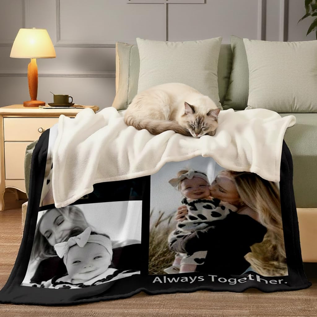 DayOfShe Ships Next Day, Personalized Photo Blankets for Girlfriend Gifts Mom Gifts, Custom Wife Blankets with Picture Flannel Throw Blanket for Boyfriend Couples Gifts
