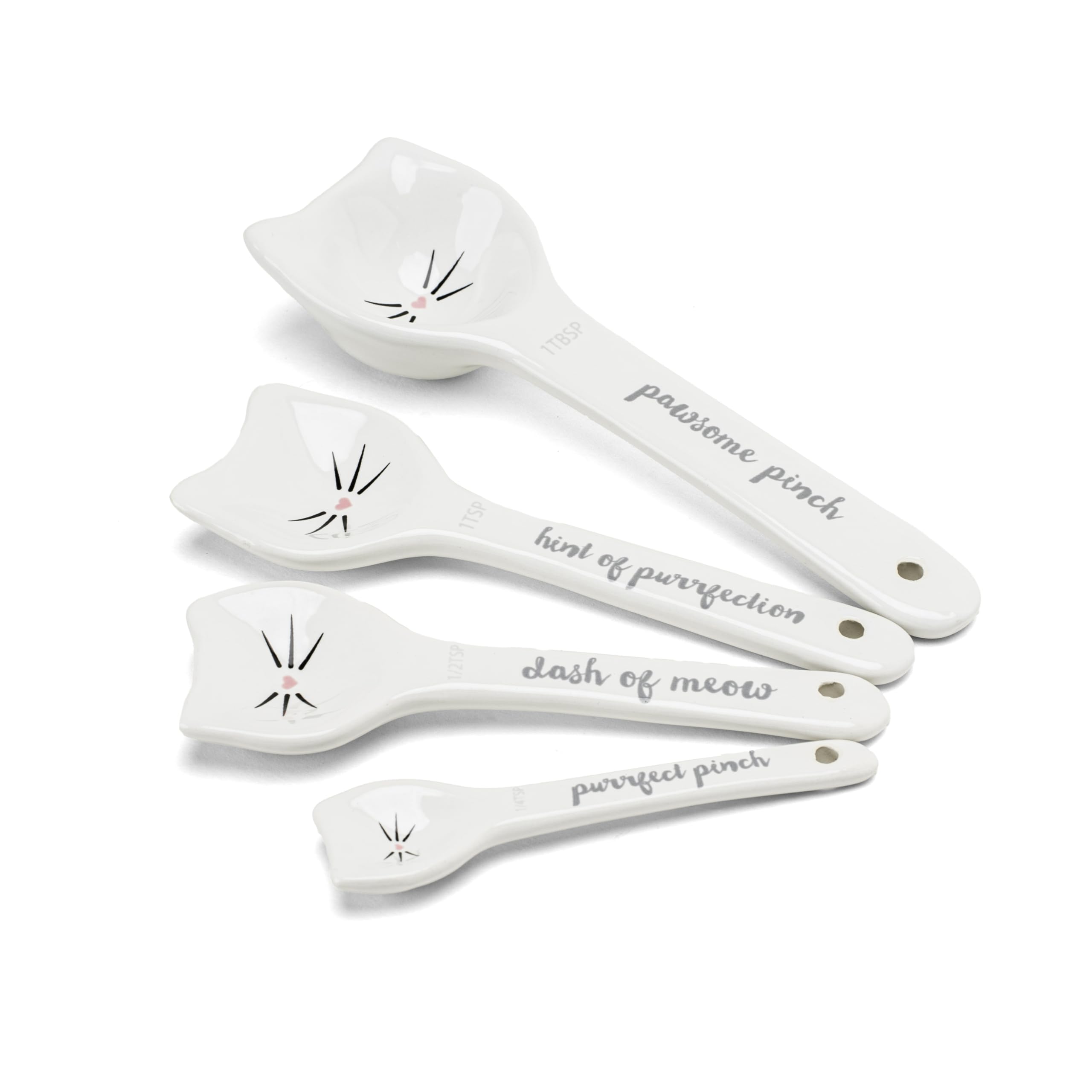 White Cat Measuring Cups & Spoons Gift Set – Ceramic Kitchen Tools for Cat Lovers & Bakers – 4 Measuring Cups and 4 Measuring Spoons – Unique Gift for Kitchen, Baking, and Cat Lovers