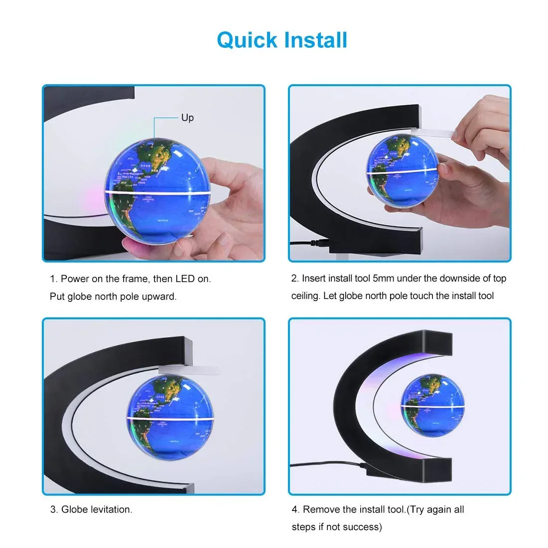 Magnetic Levitating Globe with LED Light, Cool Tech Gift for Men Father Boys and Girls , Birthday Gifts for Kids, Floating Globes World Desk Gadget Decor in Office Home/Display Frame Stand - Unique Gift Market