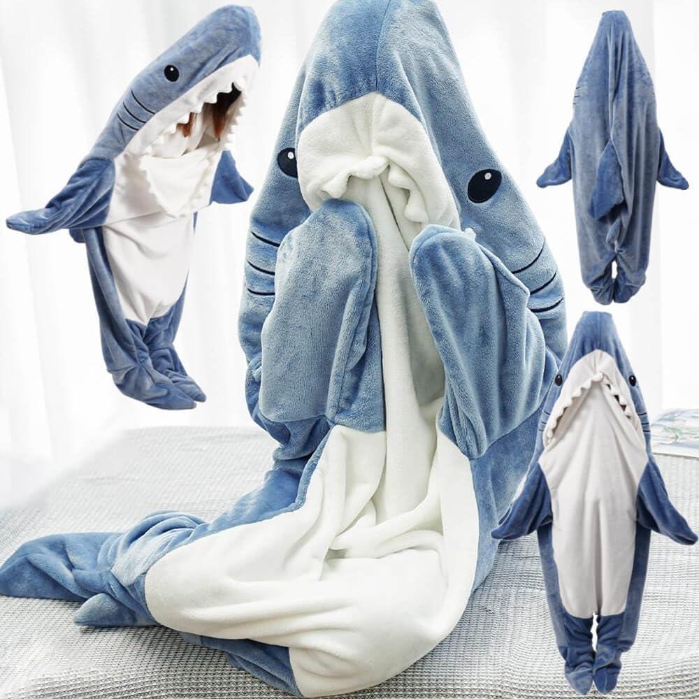 Shark Blanket Hoodie Onesie for Adult & Kid, Wearable Shark Sleeping Bag, Soft Cozy Onesie Costume - Unique Gift Market