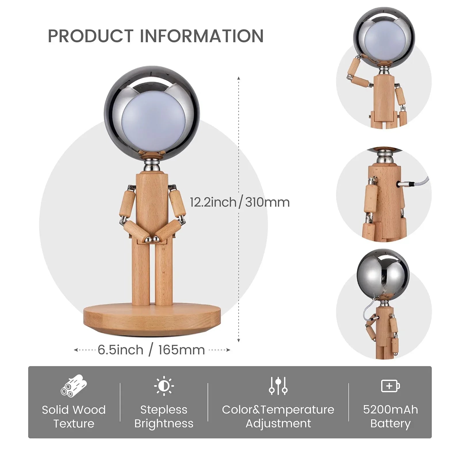 Cordless Table Lamp, Rechargeable Wooden Table Lamp with Touch Control & Adjustable Brightness, Cordless Decorative Bedside Lamp for Bedroom, Home Decor & Unique Gifts, Black Walnut - Unique Gift Market