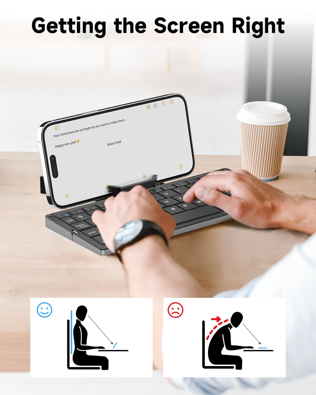 SIKAI CASE Foldable Bluetooth Keyboard with Magnetic Stand,Aluminum Alloy Mini Quiet Folding Portable Lightweight Travel Rechargeable Pocket for Tablet,iPad, Phones, Black