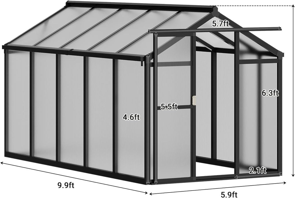 6×8FT Greenhouses for Outdoors, Aluminum Polycarbonate Greenhouses with Roof Vent - Heavy-Duty Walk-in Green Houses for All-Season Backyard Gardening
