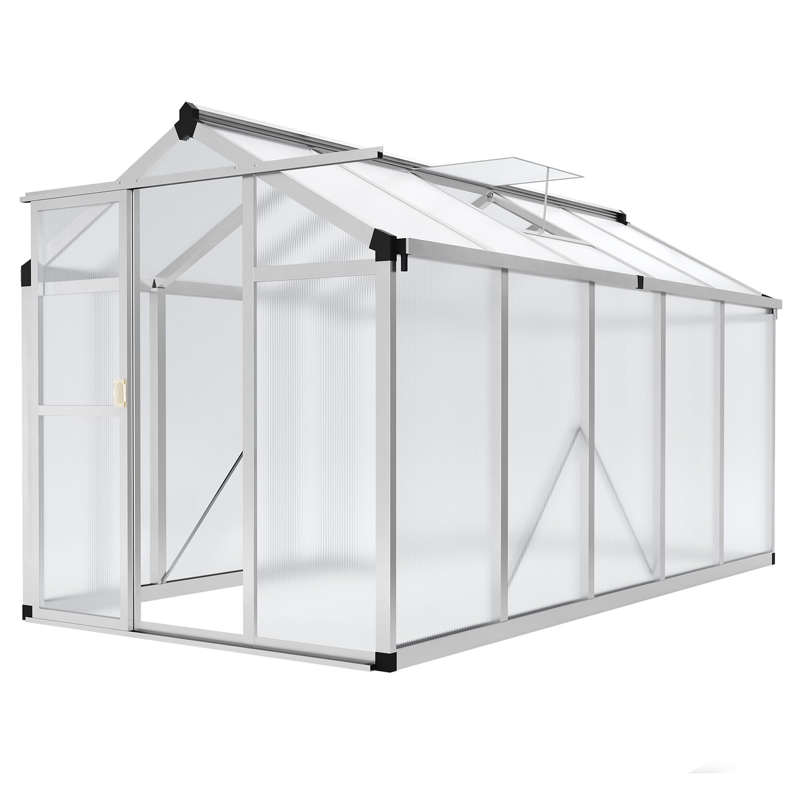 6×8FT Greenhouses for Outdoors, Aluminum Polycarbonate Greenhouses with Roof Vent - Heavy-Duty Walk-in Green Houses for All-Season Backyard Gardening