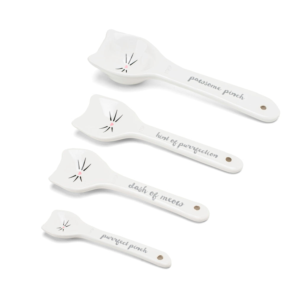 White Cat Measuring Cups & Spoons Gift Set – Ceramic Kitchen Tools for Cat Lovers & Bakers – 4 Measuring Cups and 4 Measuring Spoons – Unique Gift for Kitchen, Baking, and Cat Lovers