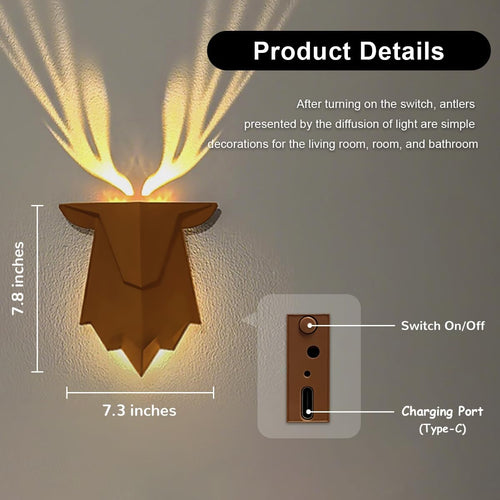 Antler Lamp with Remote Control, Adjustable and Timed Deer Night Light, Suitable for Living Room, Bedroom, Corridor Antler Wall Lamp Decor