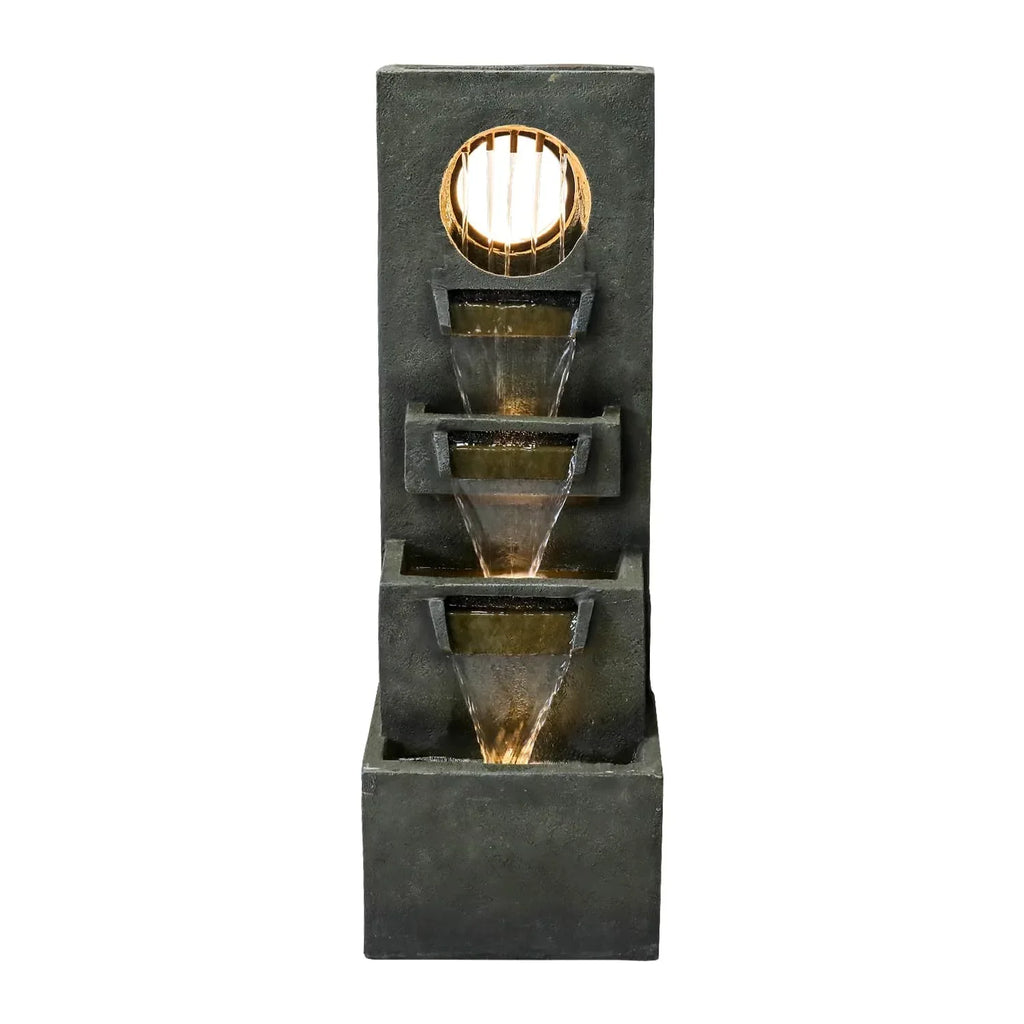 Naturefalls 40" Tall Outdoor Water Fountain and Waterfalls - Large Garden Fountain with LED Lights, 4-Tier Crocks, Indoor and Outdoor Fountains for Garden, Patio, Deck, Porch, Backyard and Home, Gray - Unique Gift Market