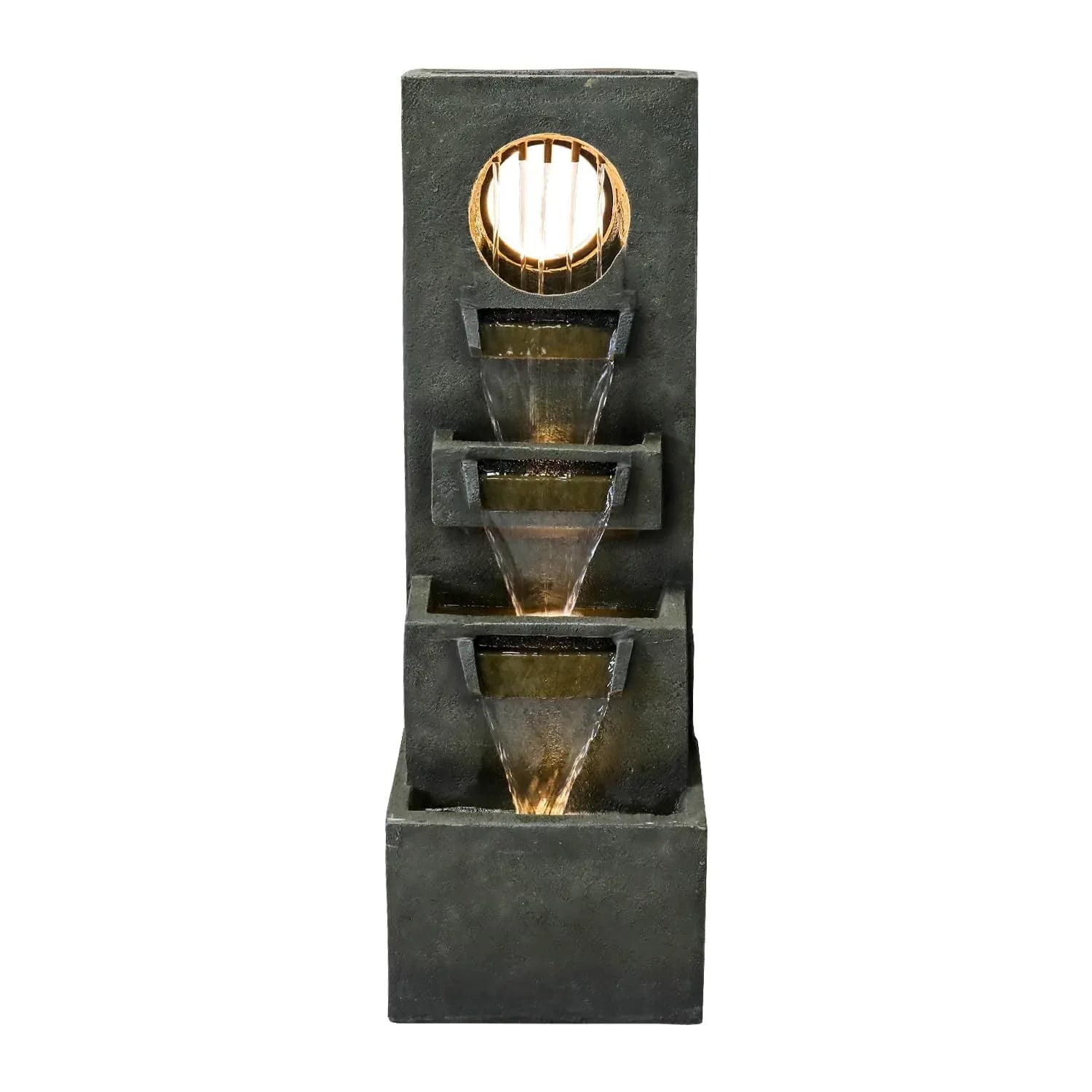 Naturefalls 40" Tall Outdoor Water Fountain and Waterfalls - Large Garden Fountain with LED Lights, 4-Tier Crocks, Indoor and Outdoor Fountains for Garden, Patio, Deck, Porch, Backyard and Home, Gray - Unique Gift Market