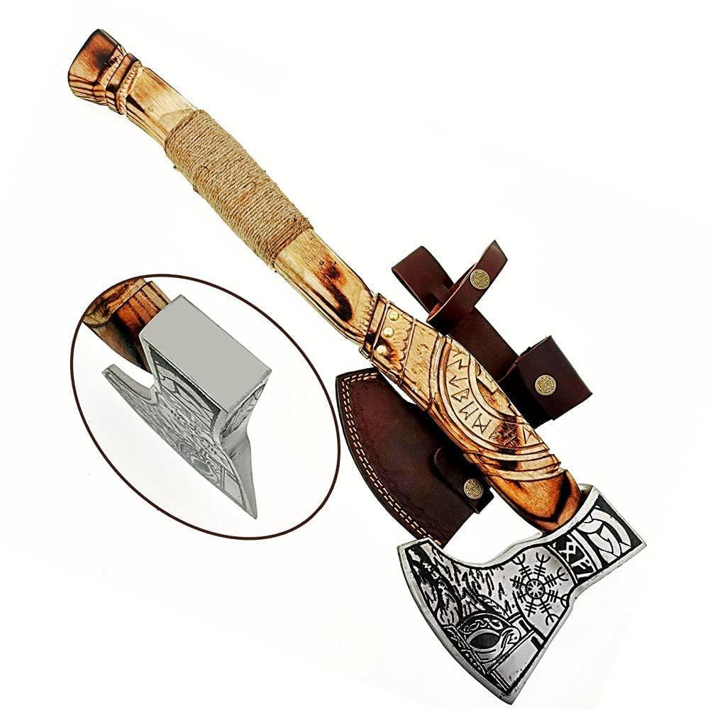 Poshland AX-7001 Custom Gift Forged Carbon Steel Viking Axe with Rose Wood Shaft, Double Edge Axe - Unique Gift Market