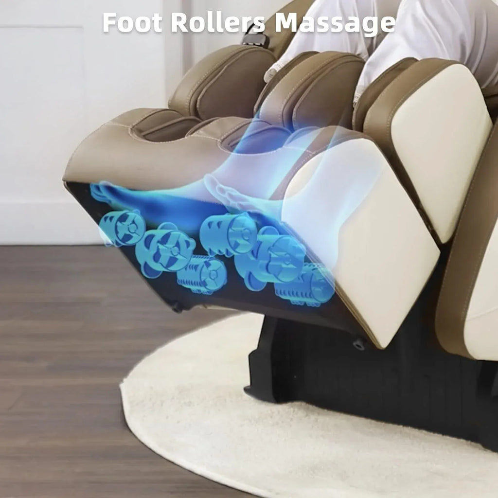 MYTHIA MD906 2026 Massage Chair - Full Body Zero Gravity Recliner with 3D Massage, Heat Therapy, Air Pressure & Foot Roller, Bluetooth & USB Charging Port for Home & Office Use (Beige) - Unique Gift Market