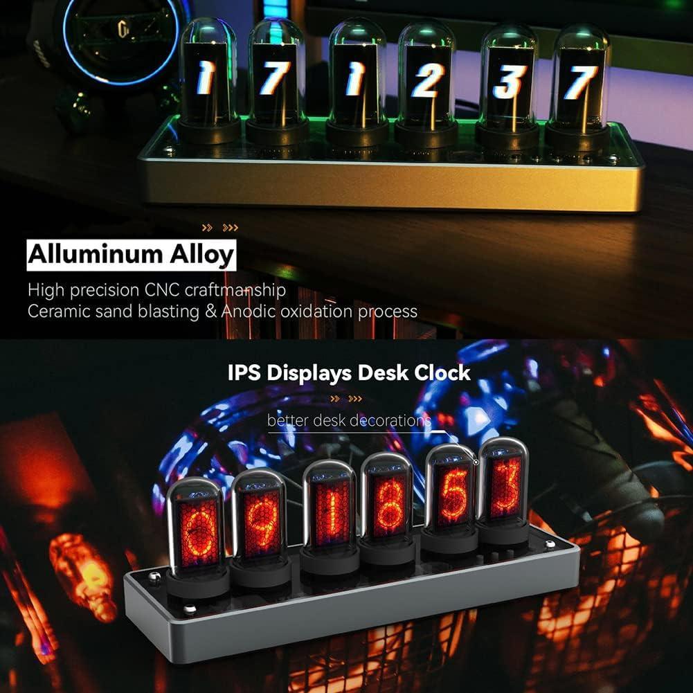 Adventurers IPS Nixie Tube Clock, Creative Electronic DIY Nixie Tube Clock Simulation with 6-Bit IPS LCD Screen,12/24 Hours, RGB Backlit Desktop Decoration,Gifts for Decorating Rooms and Desks - Unique Gift Market
