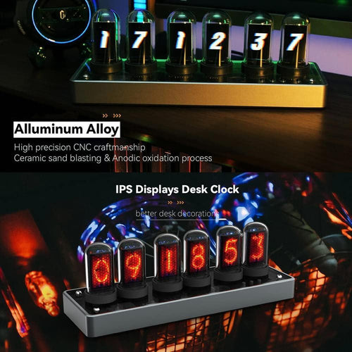 Adventurers IPS Nixie Tube Clock, Creative Electronic DIY Nixie Tube Clock Simulation with 6-Bit IPS LCD Screen,12/24 Hours, RGB Backlit Desktop Decoration,Gifts for Decorating Rooms and Desks - Unique Gift Market