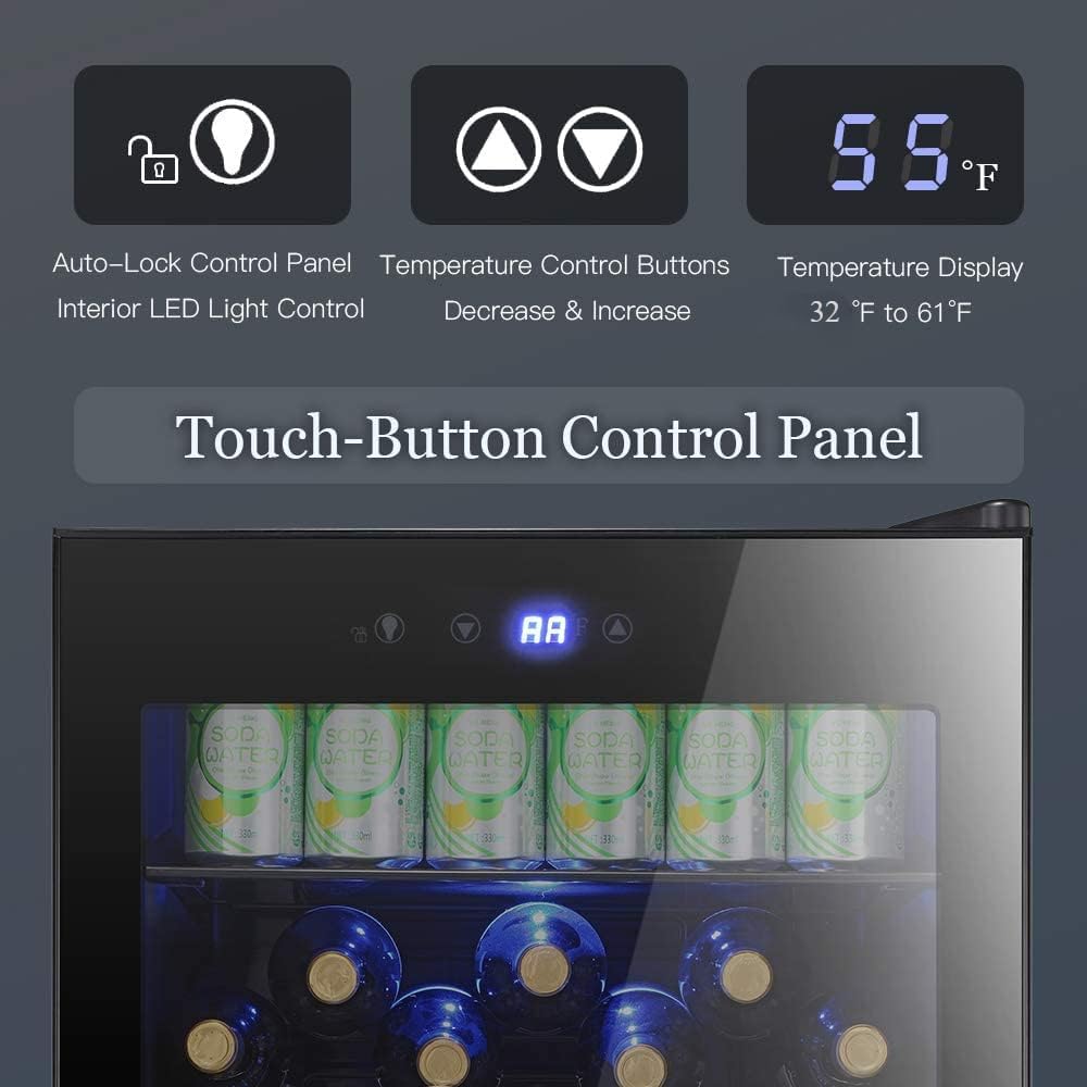Antarctic Star 18L Beverage Refrigerator Cooler 24Can, Mini Fridge with Quiet Compressor, LED Light,Freestanding Small Fridge with Electronic Temperature Control for Home and Bar(40-61 ℉)
