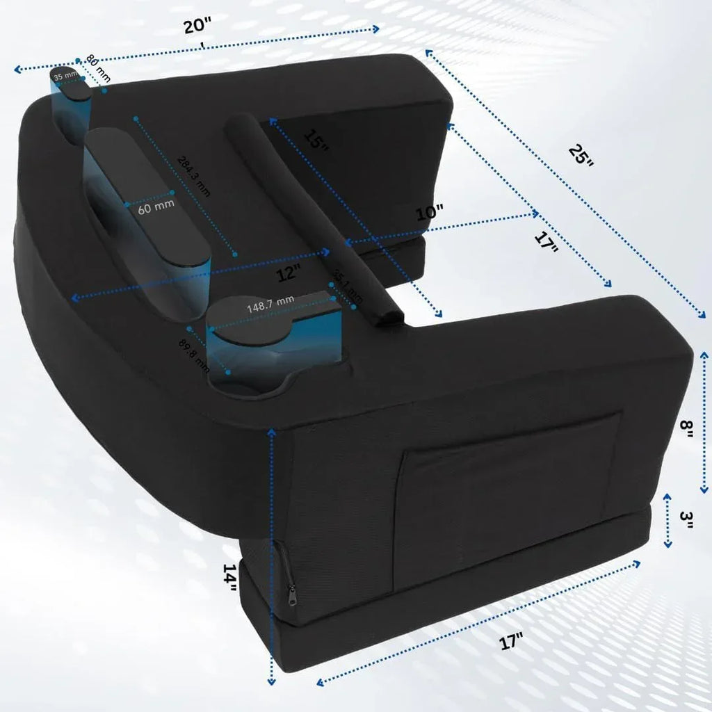 Reading Pillow for Gaming – Extra Large Lap Desk & Arm Rest with Cup & Phone Holder, Adjustable Heights, Laptop Support, Large Pockets – Comfortable for Work, Gaming & Crocheting (Furry Grey) - Unique Gift Market