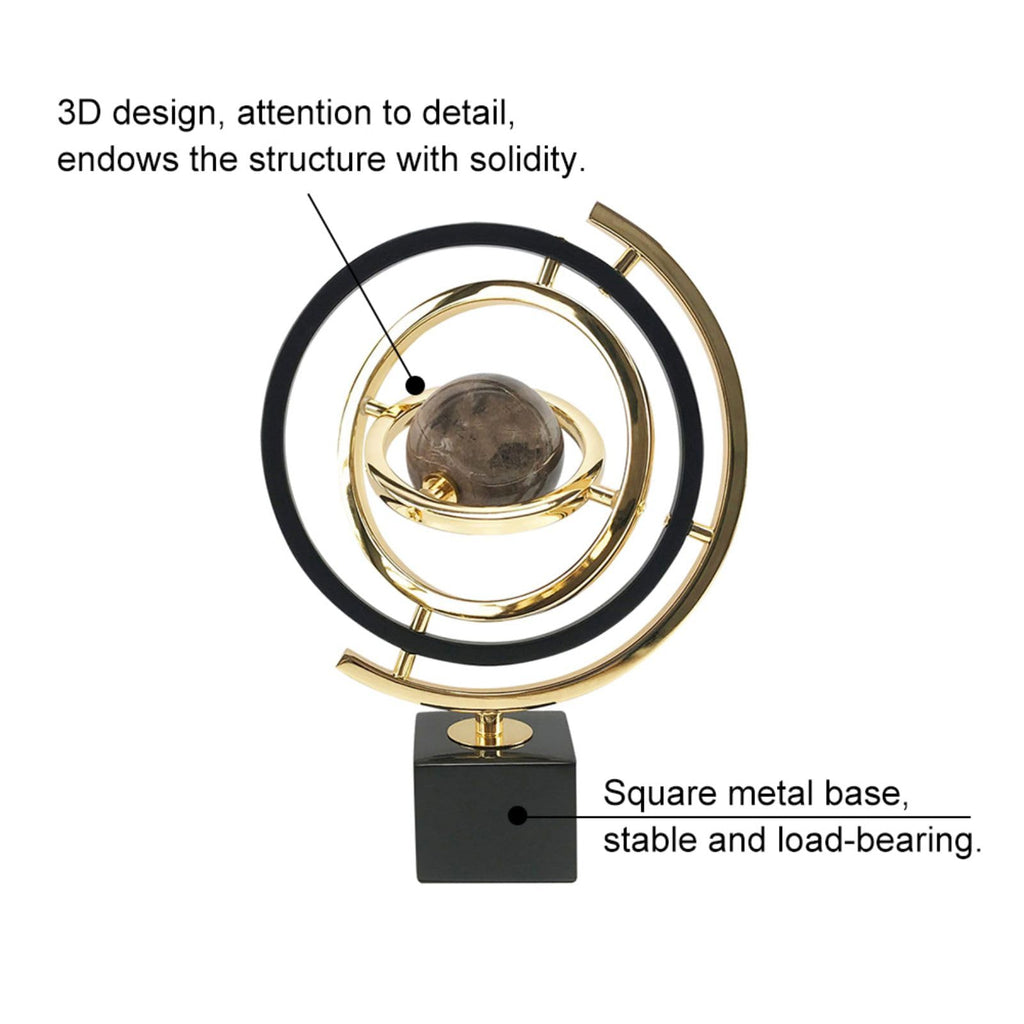 Homary Modern Abstract Art Decoration Metal Globe Ornament Sculpture Decor with Rectangle Stand Black & Gold