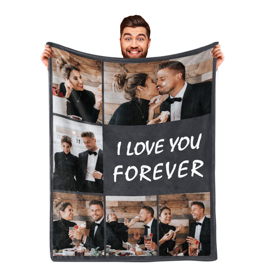 DayOfShe Ships Next Day, Personalized Photo Blankets for Girlfriend Gifts Mom Gifts, Custom Wife Blankets with Picture Flannel Throw Blanket for Boyfriend Couples Gifts