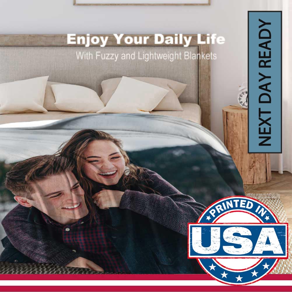 DayOfShe Ships Next Day, Personalized Photo Blankets for Girlfriend Gifts Mom Gifts, Custom Wife Blankets with Picture Flannel Throw Blanket for Boyfriend Couples Gifts