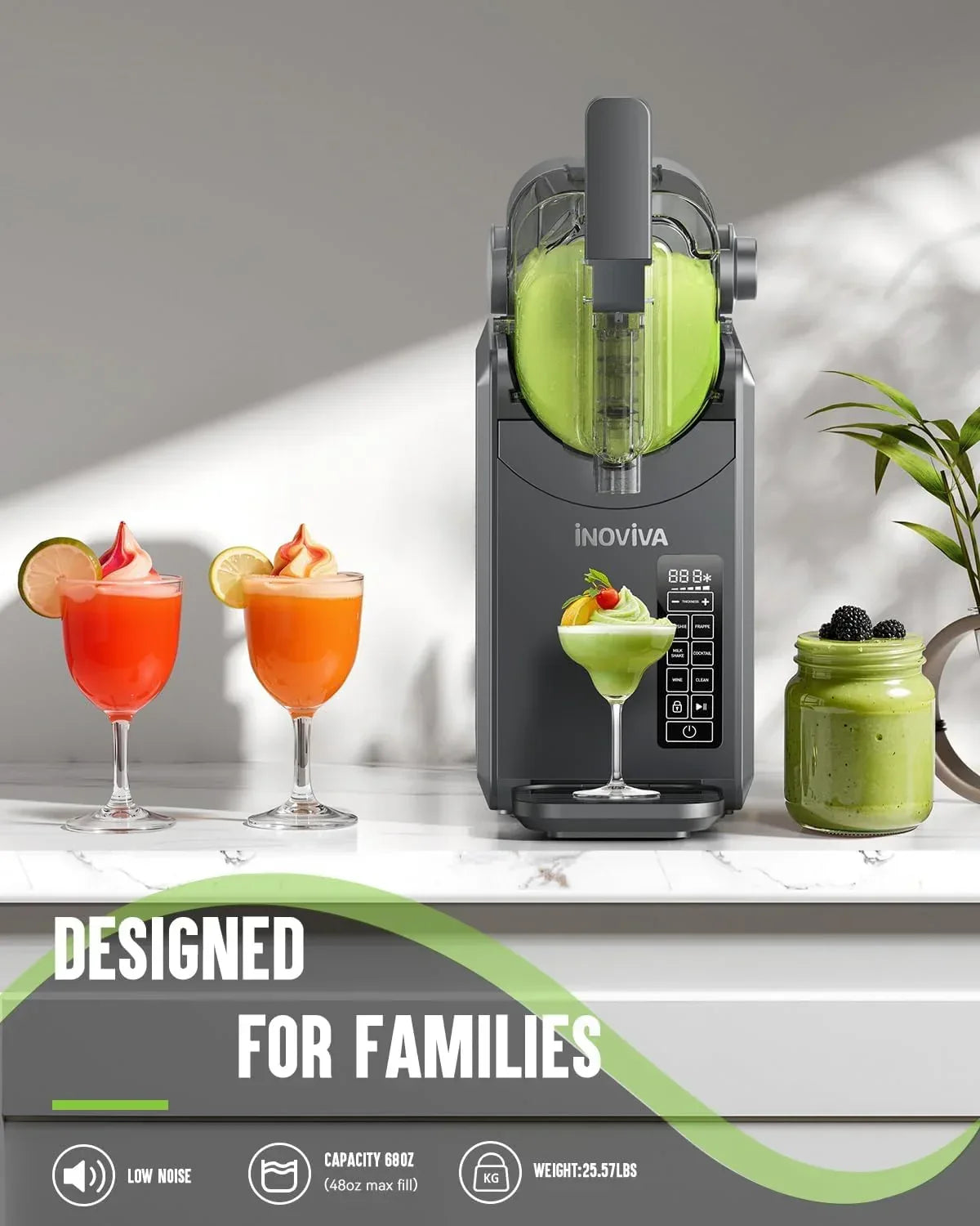 Slushie Machine for Home, No Ice Needed, 68oz Professional Drink & Slushy Machine with FlashChill Technology, Quiet Operation, LED Display, Frozen Margaritas, Frappés, Milkshake, and More - Unique Gift Market