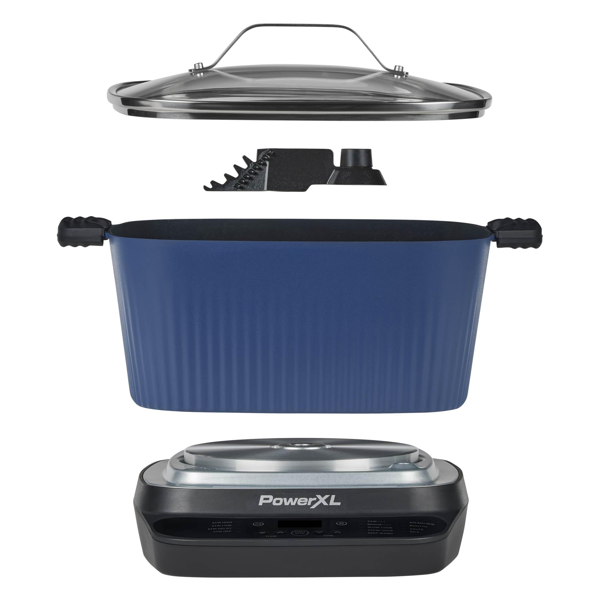 STIRMAX PLUS 7.5 Quart Digital Multi-Cooker with Automatic Paddle to Stir and Shred, 9 in 1 programmable presets to Sauté, Sear, and Brown Food Before Simmering – Accessories & Cookbook Included