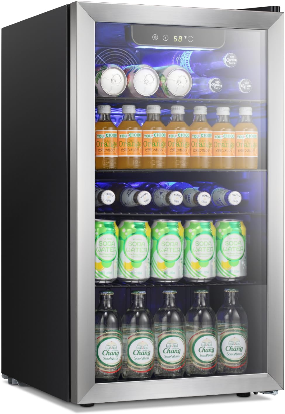 Antarctic Star 18L Beverage Refrigerator Cooler 24Can, Mini Fridge with Quiet Compressor, LED Light,Freestanding Small Fridge with Electronic Temperature Control for Home and Bar(40-61 ℉)