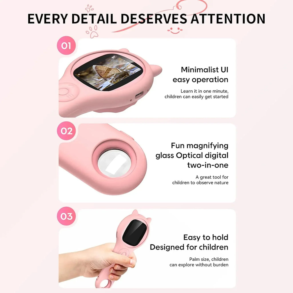 Portable Handheld Mini Digital Microscope for Kids - Educational Science Toys, Christmas & Birthday Gifts for Age 5 6 7 8 9 10 11 12 Girls & Boys (Pink) - Unique Gift Market