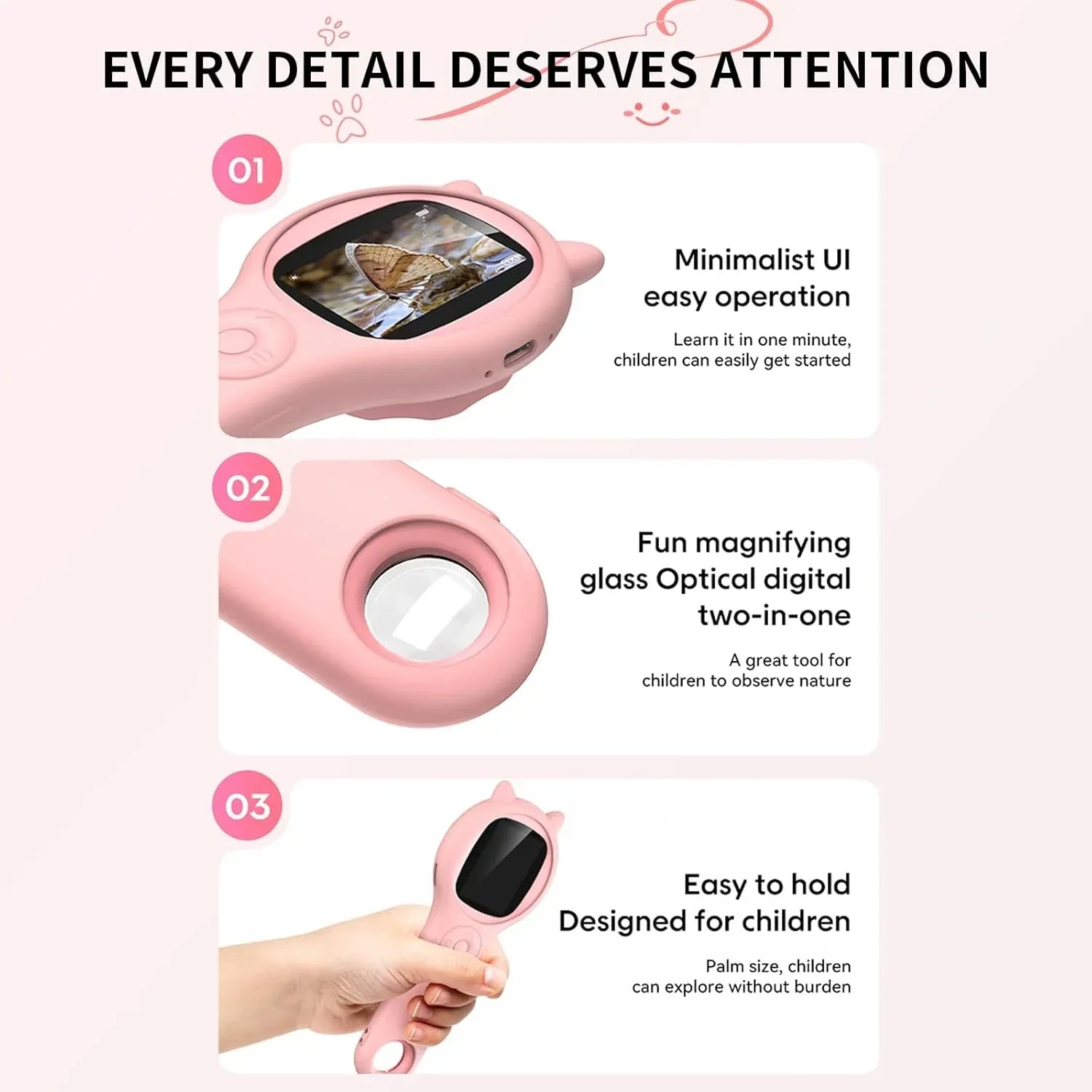 Portable Handheld Mini Digital Microscope for Kids - Educational Science Toys, Christmas & Birthday Gifts for Age 5 6 7 8 9 10 11 12 Girls & Boys (Pink) - Unique Gift Market