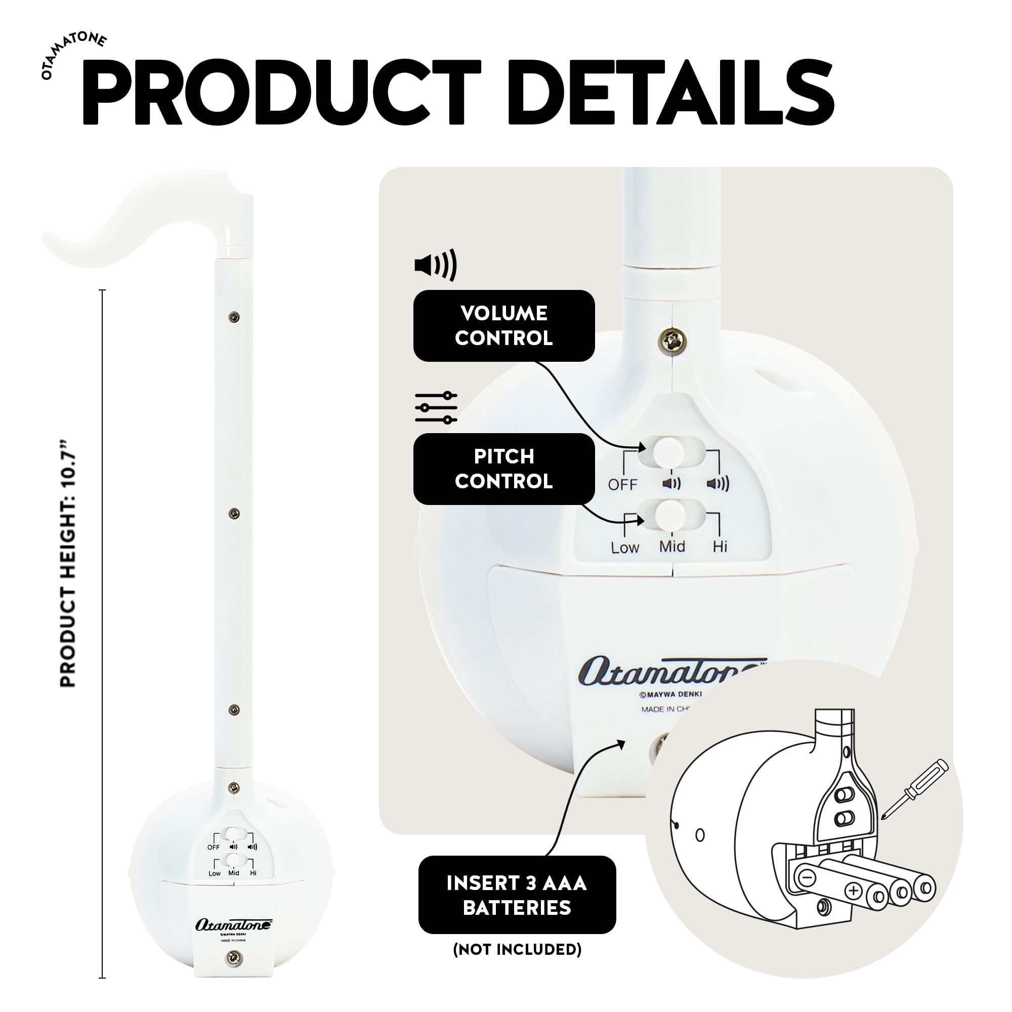 Otamatone Japanese Electronic Musical Instrument Portable Music Synthesizer from Japan by Maywa Denki Studio Award Winning, Educational Fun Gift for Children, Teens & Adults - Black