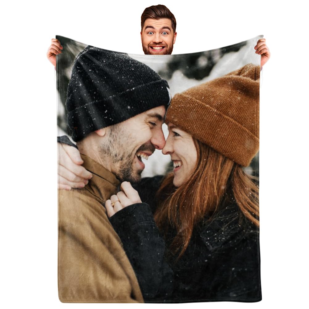 DayOfShe Ships Next Day, Personalized Photo Blankets for Girlfriend Gifts Mom Gifts, Custom Wife Blankets with Picture Flannel Throw Blanket for Boyfriend Couples Gifts