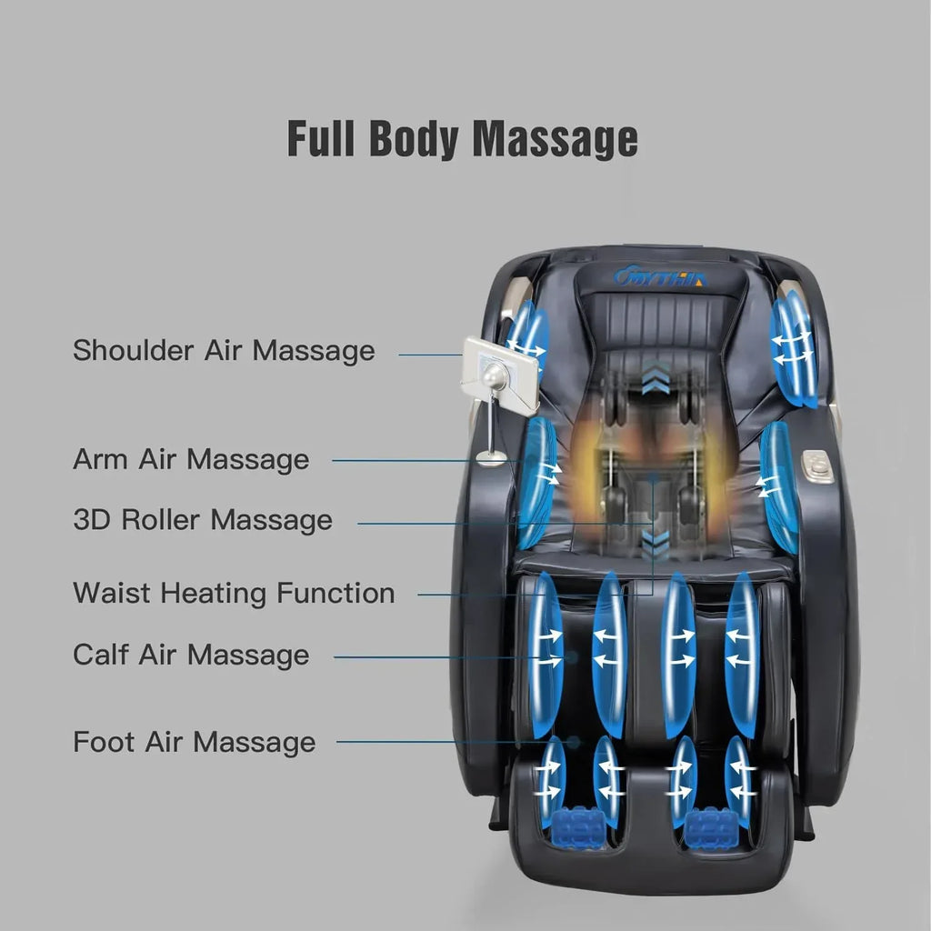 MYTHIA MD906 2026 Massage Chair - Full Body Zero Gravity Recliner with 3D Massage, Heat Therapy, Air Pressure & Foot Roller, Bluetooth & USB Charging Port for Home & Office Use (Beige) - Unique Gift Market