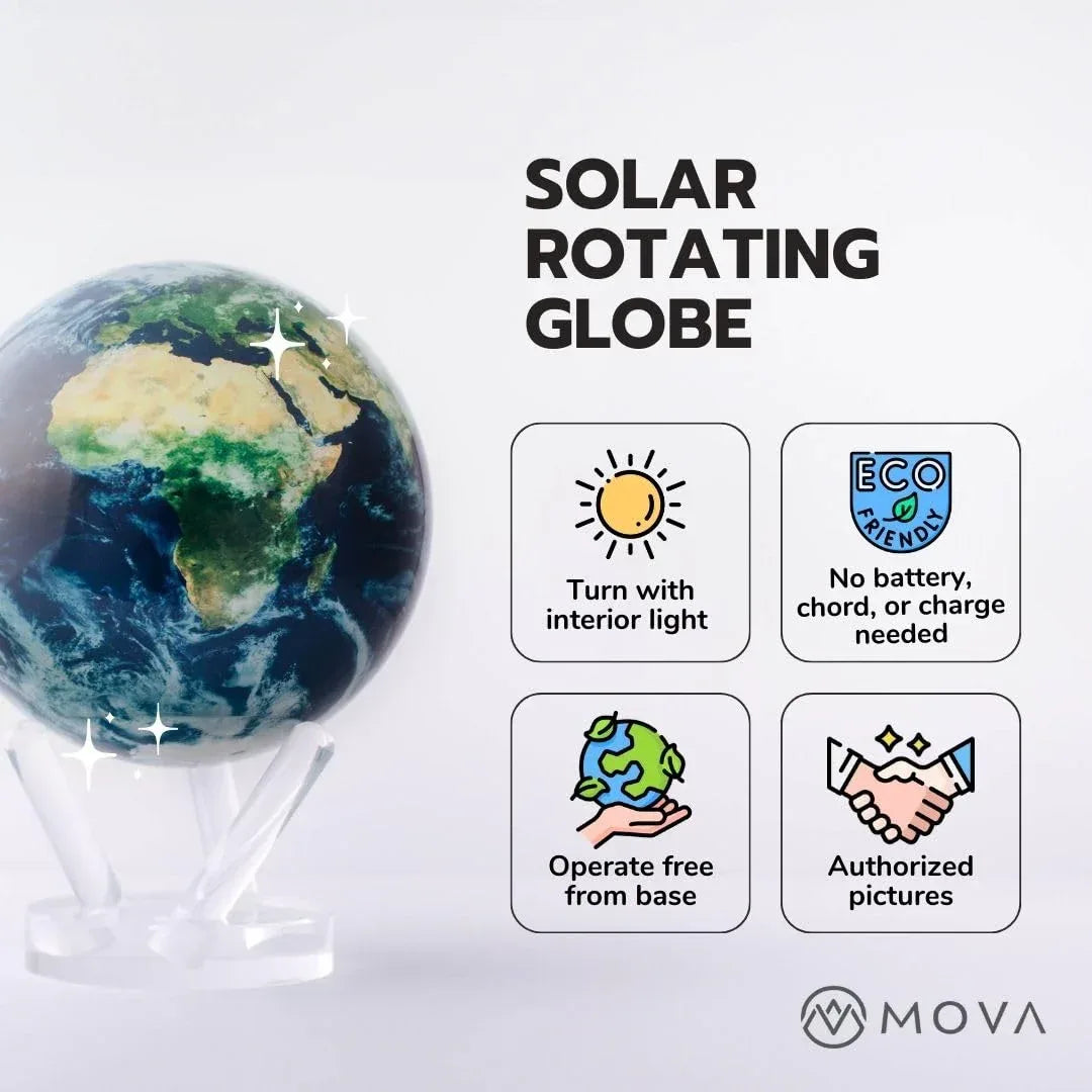 MOVA Globe – Earth at Night (4.5”) | Rotating Globe Powered by Light, No Batteries or Cords | City Lights Satellite Imagery | Unique Gift or Modern Desk Decor - Unique Gift Market